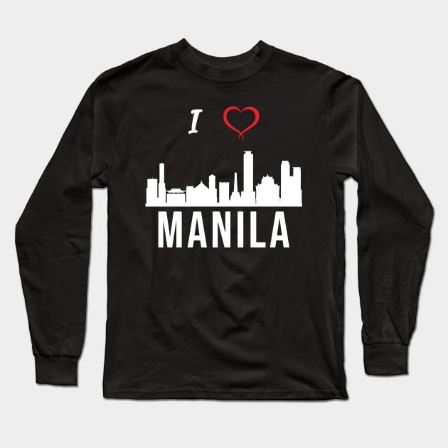 I love Manila Skyline Filipino Culture Philippines Long Sleeve T-Shirt by alltheprints